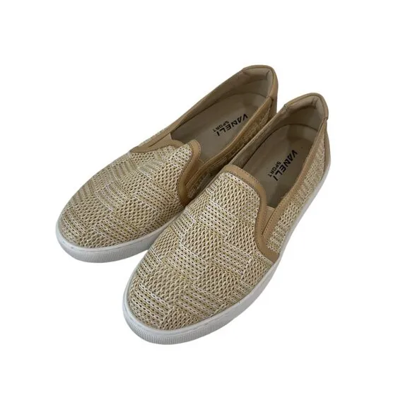 Vaneli Sport Chilly Women Beige Woven Slip-On Sneakers 9M Casual Comfort Shoes