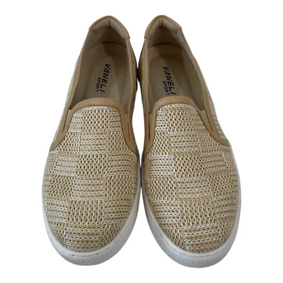 Vaneli Sport Chilly Women Beige Woven Slip-On Sneakers 9M Casual Comfort Shoes