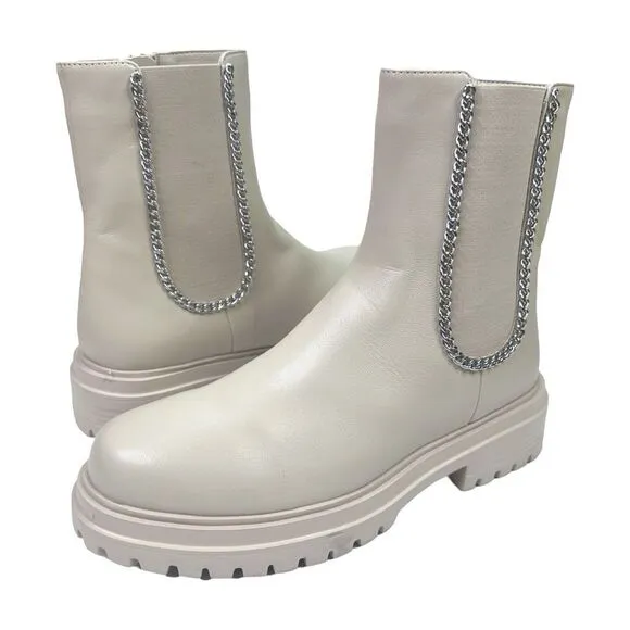VANELi Zetta Natta Ivory Leather Chelsea Platform Ankle Boots - Size 7
