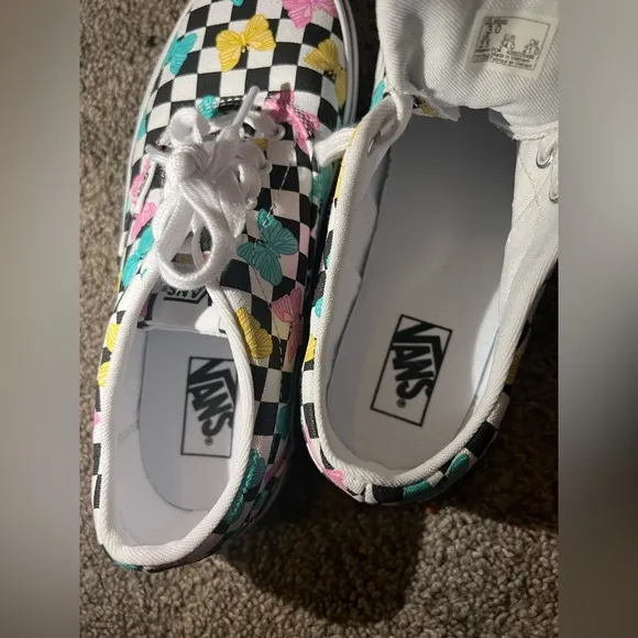 Vans girls  Doheny Butterfly Checkerboard multi-color white skate sneakers size3
