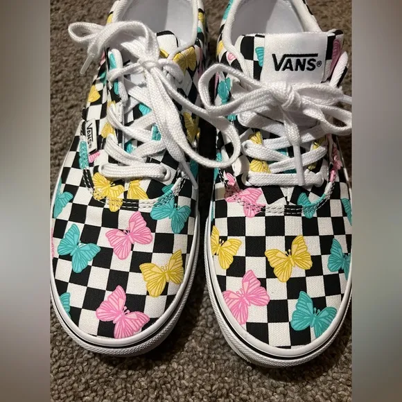 Vans girls  Doheny Butterfly Checkerboard multi-color white skate sneakers size3