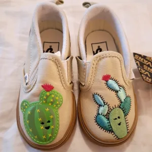 Vans Kids Cactus Slip-On Shoes - Cream and Green