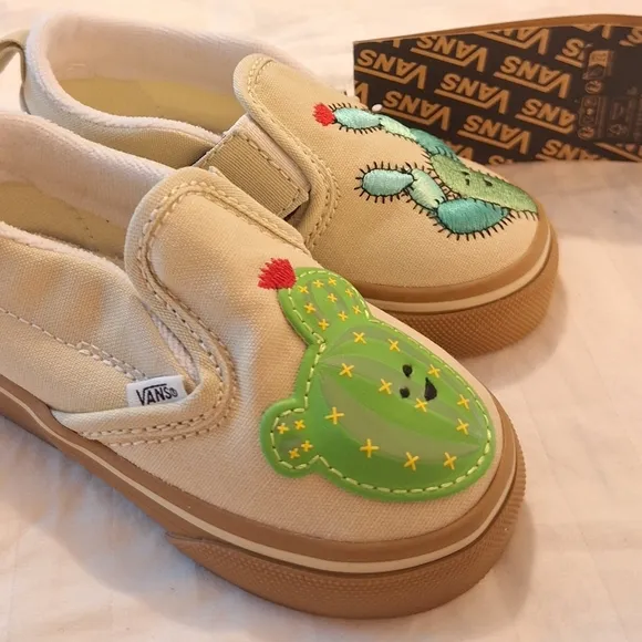 Vans Kids Cactus Slip-On Shoes - Cream and Green