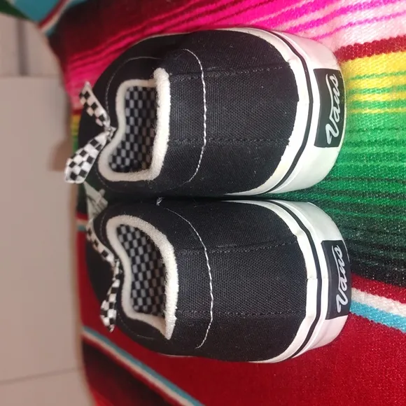 Vans Mary Jane Ballet Flat Shoes Black White checker bow Sz 2