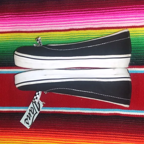 Vans Mary Jane Ballet Flat Shoes Black White checker bow Sz 2