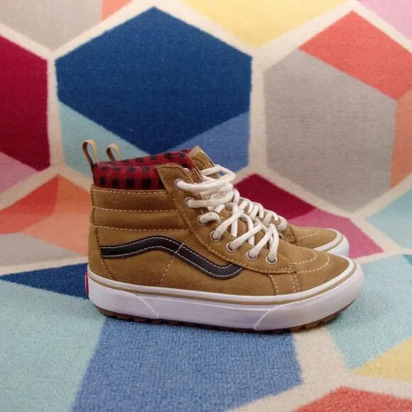 Vans Off Wall Sk8-Hi Mte-1 Plaid Brown Black Shoes Kids Size 1.5 US
