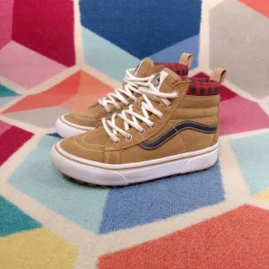 Vans Off Wall Sk8-Hi Mte-1 Plaid Brown Black Shoes Kids Size 1.5 US