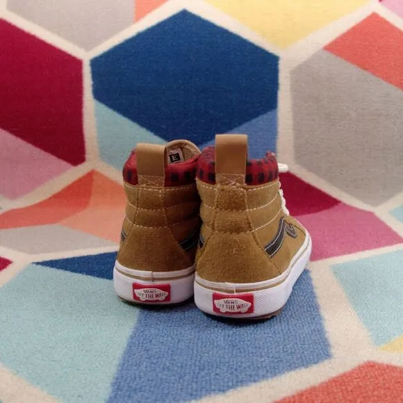 Vans Off Wall Sk8-Hi Mte-1 Plaid Brown Black Shoes Kids Size 1.5 US