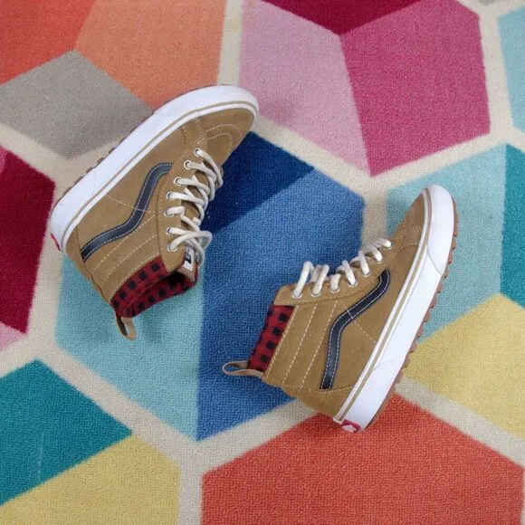 Vans Off Wall Sk8-Hi Mte-1 Plaid Brown Black Shoes Kids Size 1.5 US
