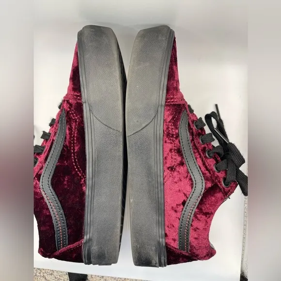 Vans Platform Crushed Velvet Burgundy Black Womens Streetwear Sport Skate EUC 7