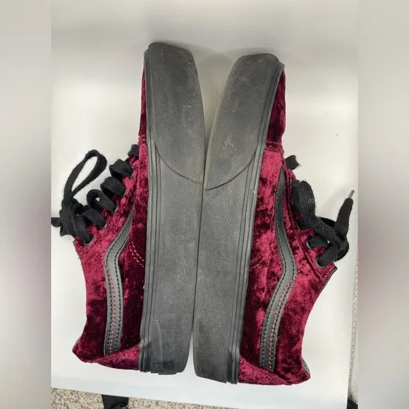 Vans Platform Crushed Velvet Burgundy Black Womens Streetwear Sport Skate EUC 7