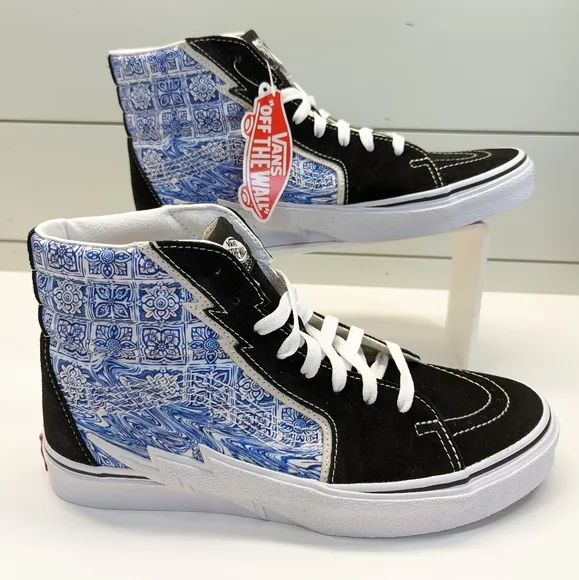 Vans SK8-Hi Bolt Liquify Black Blue Casual Fashion High top shoes size Men's 6.5