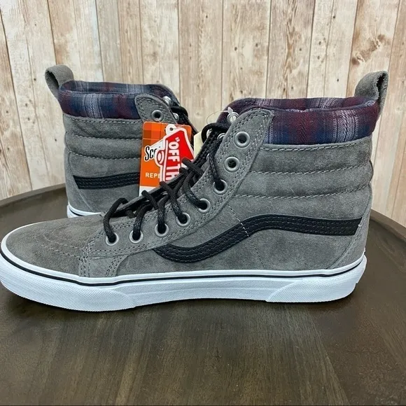 Vans Sk8-Hi MTE Pewter Plaid High Top Hiking Boot Sneaker Size 9.5 Women