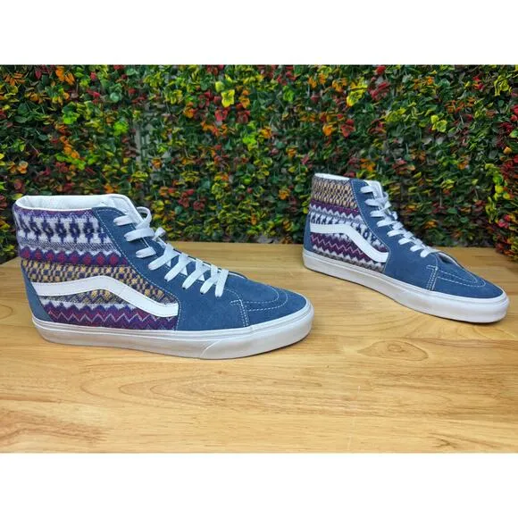 Vans Sk8 Hi Sneakers Shoes Southwestern Aztec Suede‎ Fair Isle Blue Mens 12 EUC