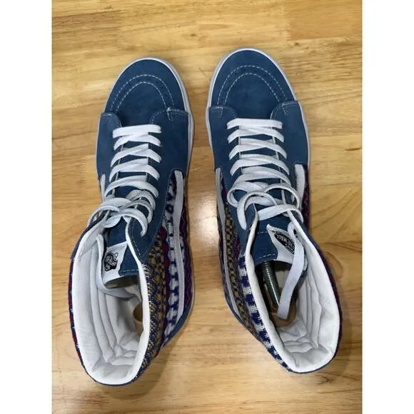 Vans Sk8 Hi Sneakers Shoes Southwestern Aztec Suede‎ Fair Isle Blue Mens 12 EUC