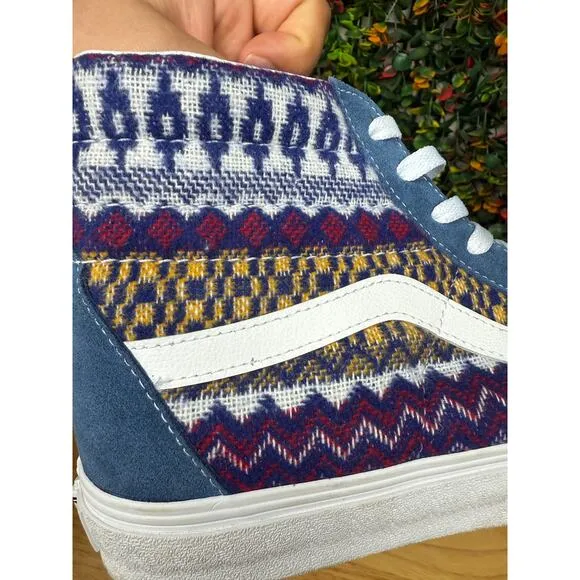 Vans Sk8 Hi Sneakers Shoes Southwestern Aztec Suede‎ Fair Isle Blue Mens 12 EUC