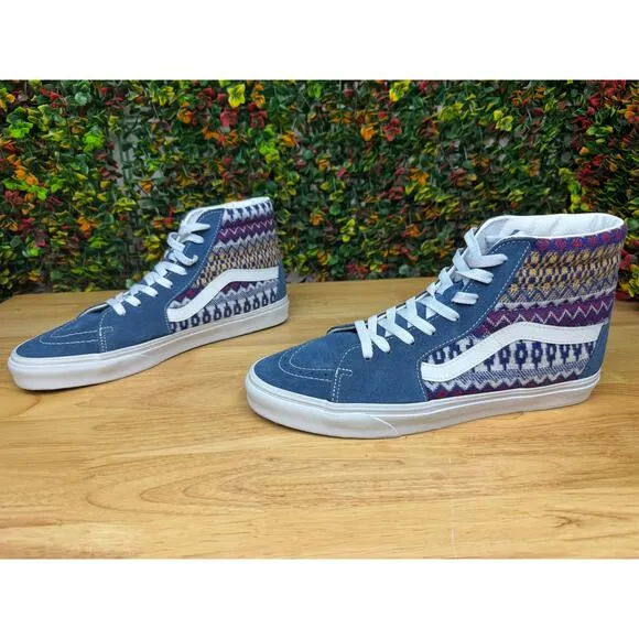 Vans Sk8 Hi Sneakers Shoes Southwestern Aztec Suede‎ Fair Isle Blue Mens 12 EUC