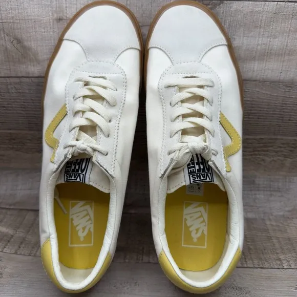 Vans Sport Low Casual Shoes Mens 11.5 11 1/2 White Yellow Gum Sole Sneakers
