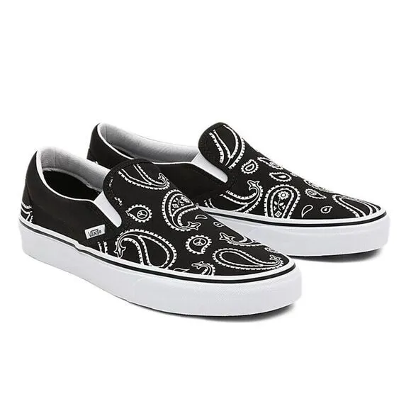Vans VN0A5JMHB0E Men's Black/White Peace Paisley Classic Slip-On Shoes NR648