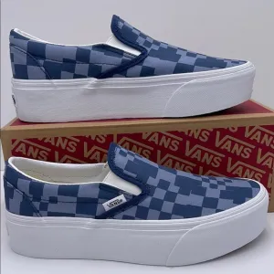 Vans WMNS Blue Checkered Classic Slip-On Sneakers PlatformsMulti Check Blue