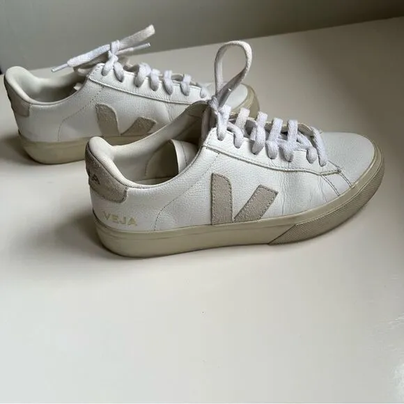 Veja Campo Sneakers White Leather Natural Suede Size 6