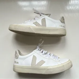 Veja Campo Sneakers White Leather Natural Suede Size 6