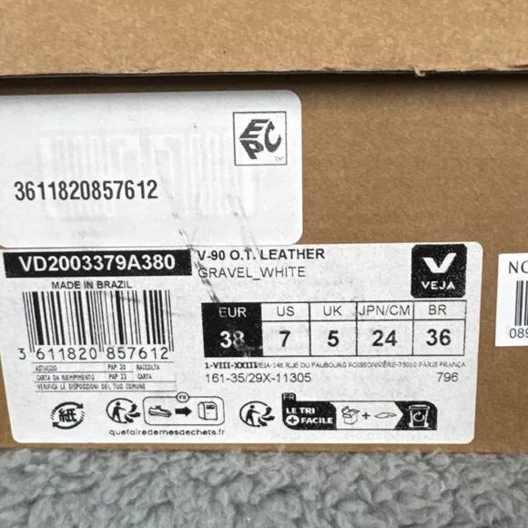 Veja V-90 Women’s Sneakers O.T Leather Gravel White Size 7 With Box
