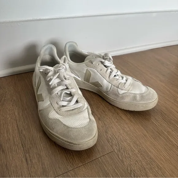 Veja White and Tan Sneakers