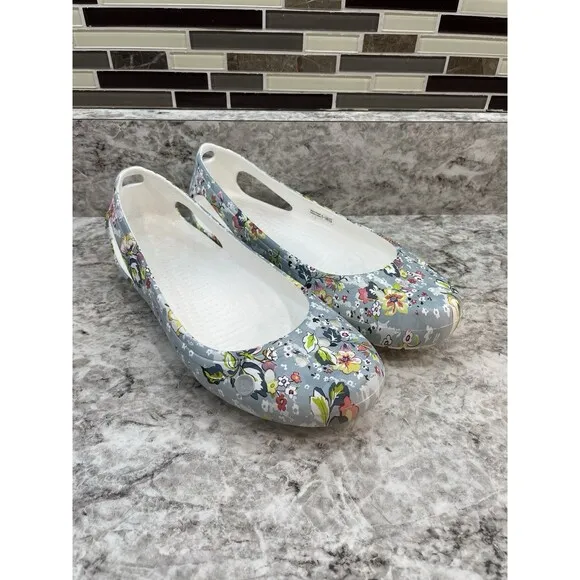 Vera Bradley X Crocs Kadee Flat Ballet Slip On Shoes Women's Sz 9 White Floral