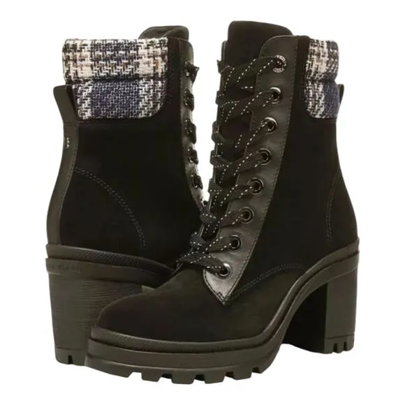 VERONICA BEARD Westport Water Resistant Hiker Boot Black Eclipse PLAID SZ 8 NEW