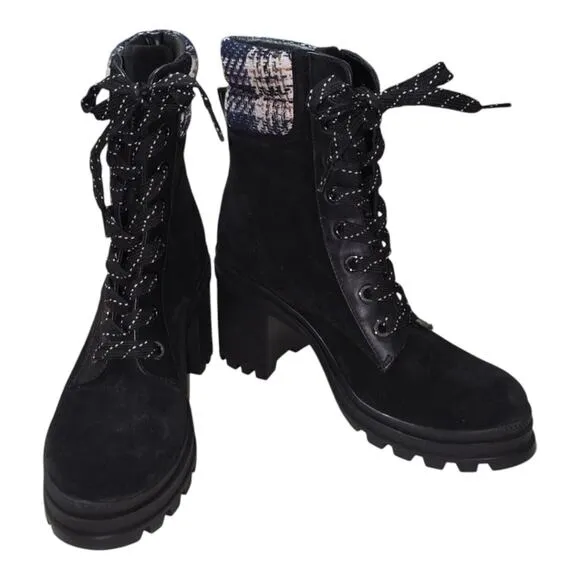 VERONICA BEARD Westport Water Resistant Hiker Boot Black Eclipse PLAID SZ 8 NEW