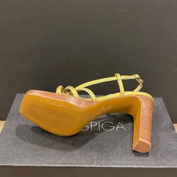 Via Spiga V-Tripod Gold Metallic Python Sandals Heels Pumps Shoes 7.5 New