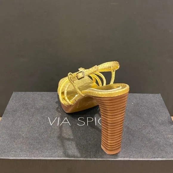 Via Spiga V-Tripod Gold Metallic Python Sandals Heels Pumps Shoes 7.5 New
