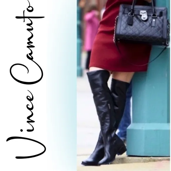 Vince Camuto Tall, Sexy, Briella Soft Leather, Over-The-Knee Black Moto Boots
