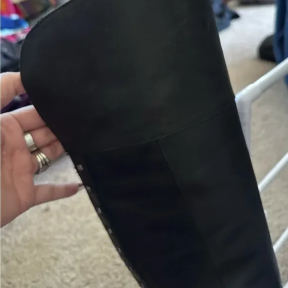 Vince Camuto Tall, Sexy, Briella Soft Leather, Over-The-Knee Black Moto Boots