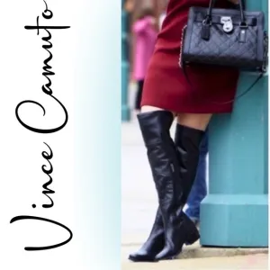 Vince Camuto Tall, Sexy, Briella Soft Leather, Over-The-Knee Black Moto Boots
