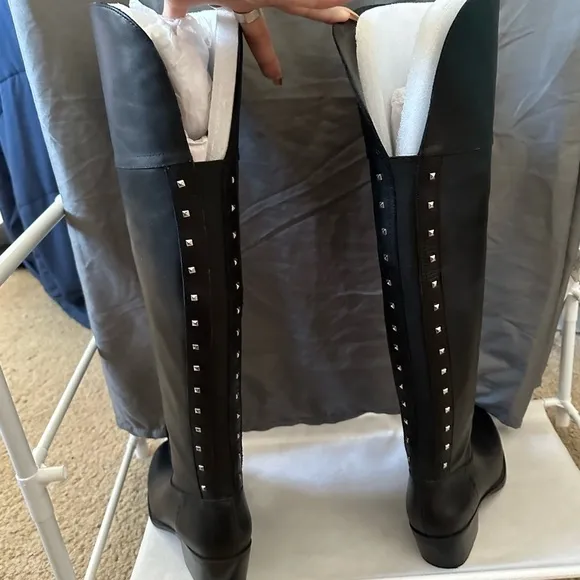 Vince Camuto Tall, Sexy, Briella Soft Leather, Over-The-Knee Black Moto Boots