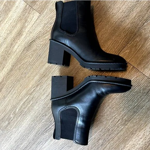 VINCE Henderson Water-Resistant Black Leather Chelsea Boots