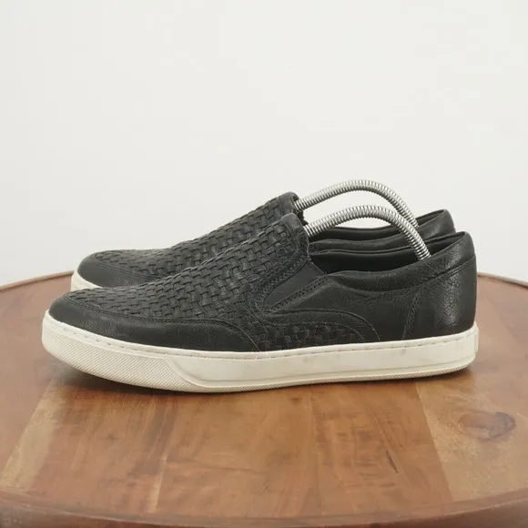 Vince Mens Sneakers Slip On Shoes Black Woven Leather Casual Size 10M