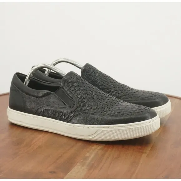 Vince Mens Sneakers Slip On Shoes Black Woven Leather Casual Size 10M