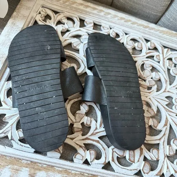 Vince Pebbled Black Leather Sandals Shoes Women’s 9.5 10