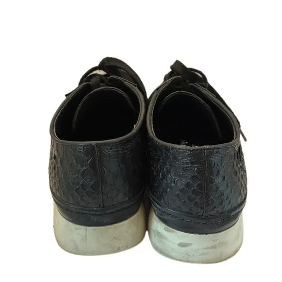 VINCE Rayner Leather Lace-Up Sneakers Snakeskin Embossed Luxe Black Size 10