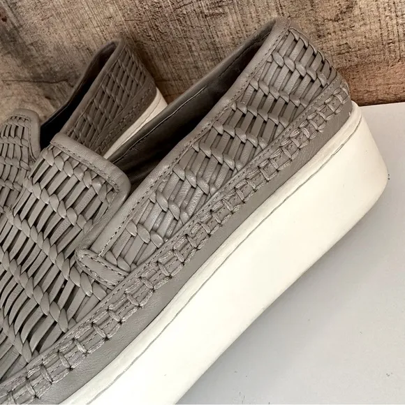 Vince Stafford Woven Leather Platform Slip On Shoes