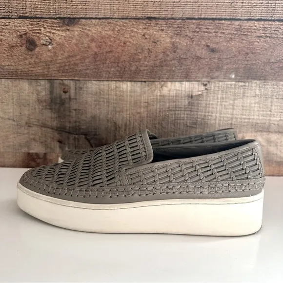 Vince Stafford Woven Leather Platform Slip On Shoes