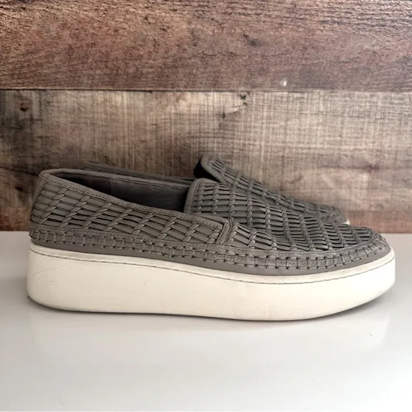 Vince Stafford Woven Leather Platform Slip On Shoes