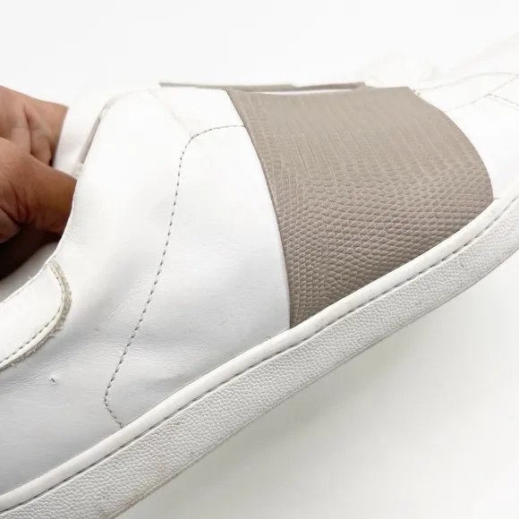 Vince Vista Lizard-Embossed White Leather and Tan Slip On Sneakers 9.5