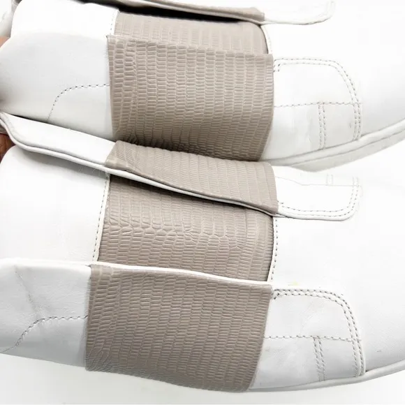 Vince Vista Lizard-Embossed White Leather and Tan Slip On Sneakers 9.5