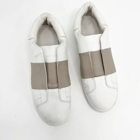 Vince Vista Lizard-Embossed White Leather and Tan Slip On Sneakers 9.5
