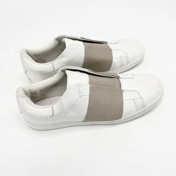 Vince Vista Lizard-Embossed White Leather and Tan Slip On Sneakers 9.5