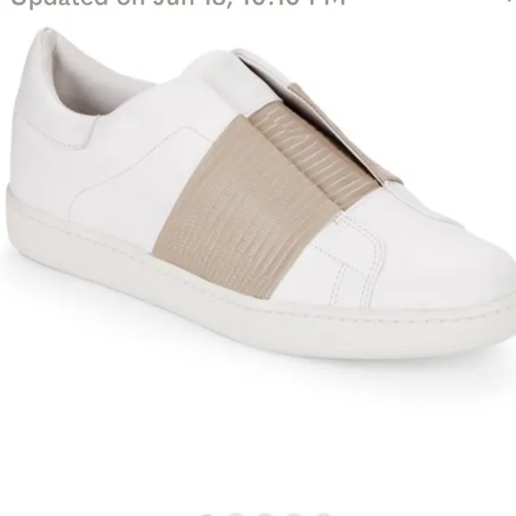 Vince Vista Lizard-Embossed White Leather and Tan Slip On Sneakers 9.5